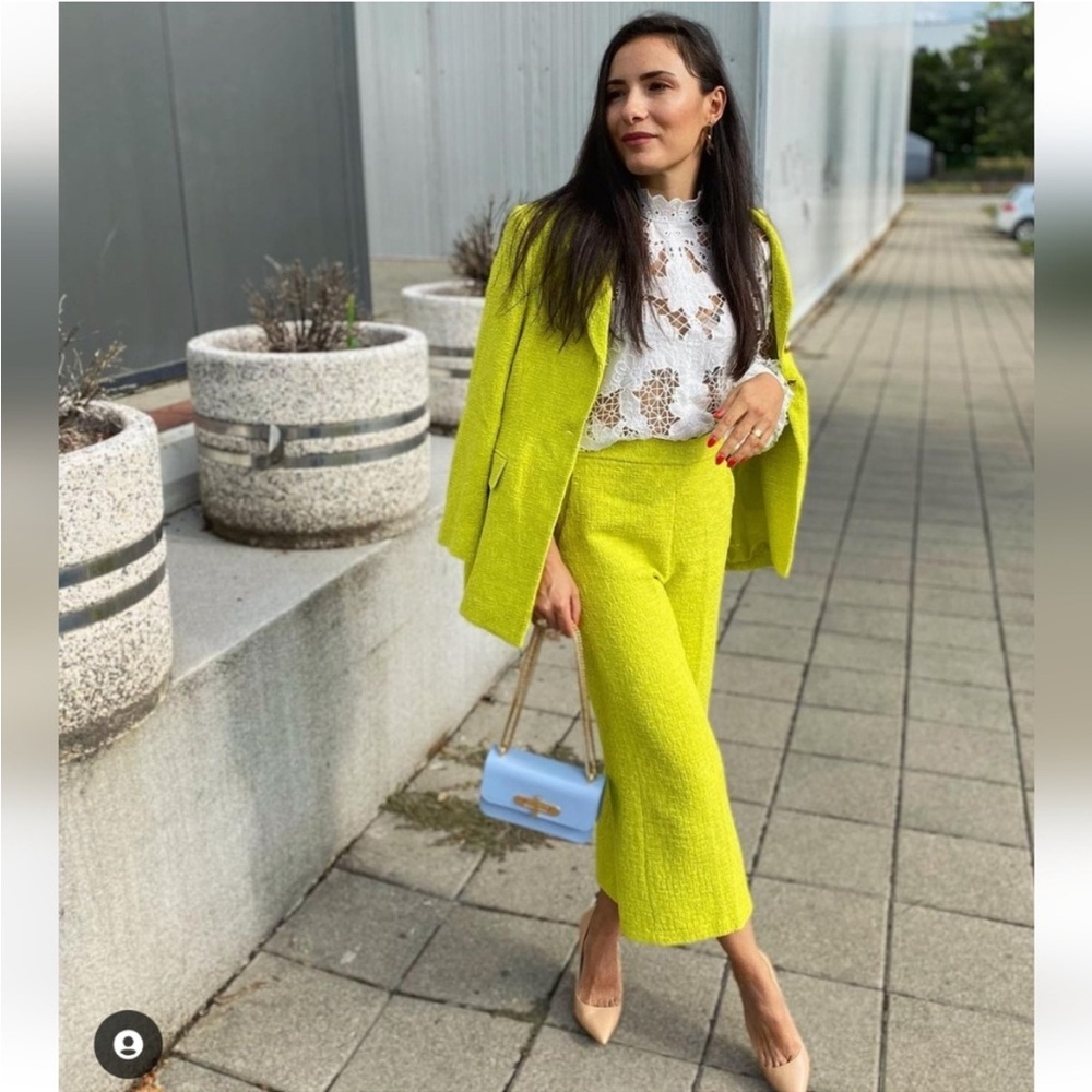 ❤️ BRAND NEW ZARA textured weave blaze and pants lime blazer Set